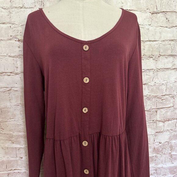 OUGES Womens Shift Dress V Neck Button Front Burgundy Pockets Size XXL NEW - Picture 5 of 9
